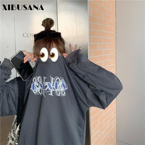 XIBUSANA Womens 2020 New Autumn Tops Pullovers Letter O-Neck Casual Long Sleeve Cotton Liner Loose Harajuku Sweatshirts Female