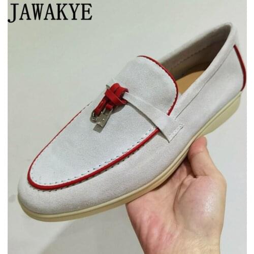 2021 Hot Sale flat Loafers Shoes Women Real Suede Tassel Pendant Round Toe Surround Casual Walk Shoes Luxury Brand Shoes Mujer