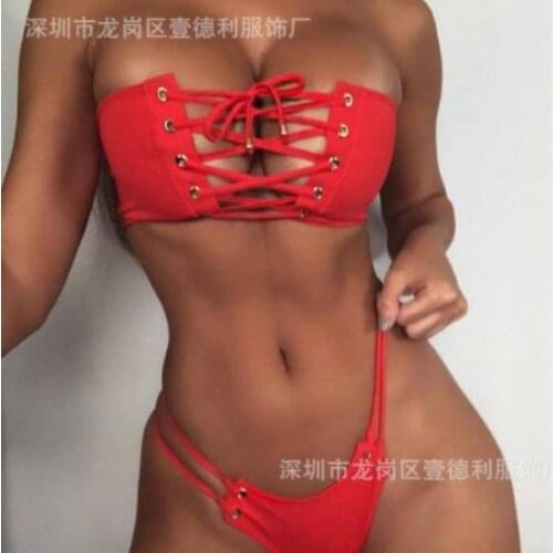2021 Sexy Hot Strappy Swimsuit Bathing Women Tube Top Bikini Beach Wear Two Piece Set Swimming Suit for Women Push Up Swimwear