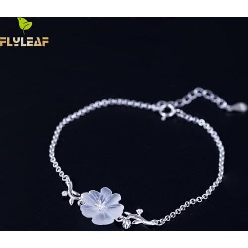 925 Sterling Silver Natural Crystal Flower Charm Bracelets Women Original Hand Lady Vintage fine Jewelry flyleaf