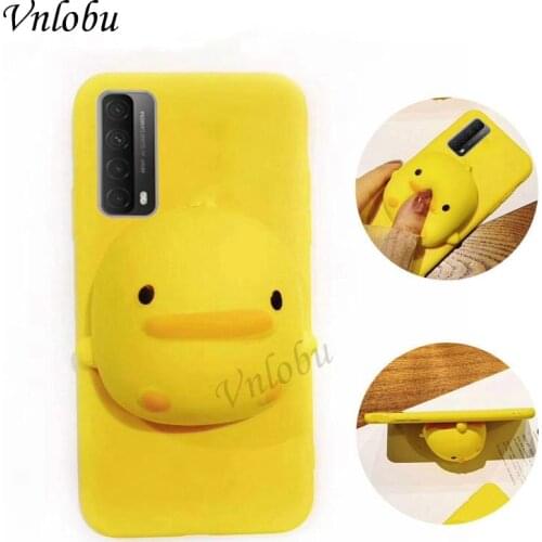 3D DIY Cute Yellow Duck Phone Case For Huawei Y7A Y9A Y7P Y6P Y5P P40 Pro P30 Plus P Smart 2021 Reliever Stress Cover Squeeze