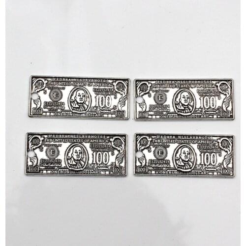 4pcs Charms 100 dollars money 42*18mm Antique Tibetan Silver Pendant Finding Accessories DIY Vintage Choker Necklace Handmade