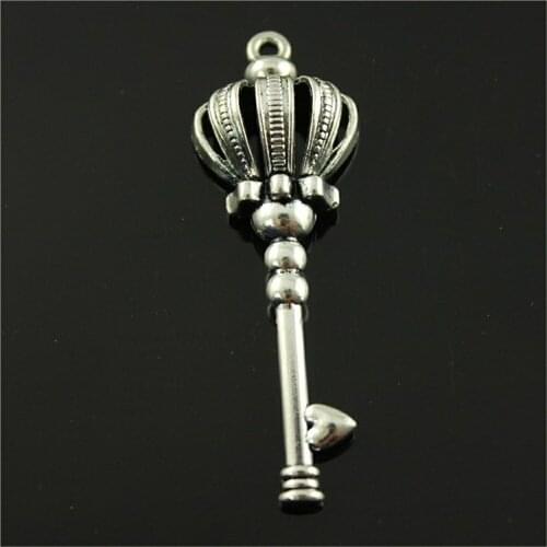 6pcs Key Charms Findings Key Crown Charm For Jewelry Making 2 Colors Plated DIY Vintage Accessories Crown Key Charm 56mm