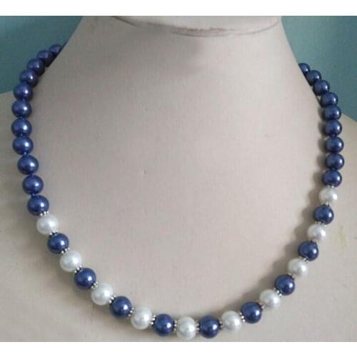 8mm round bead blue white Woman classic jewelry necklace Natural SOUTH SEA SHELL PEARL NECKLACE 18'' 45cm