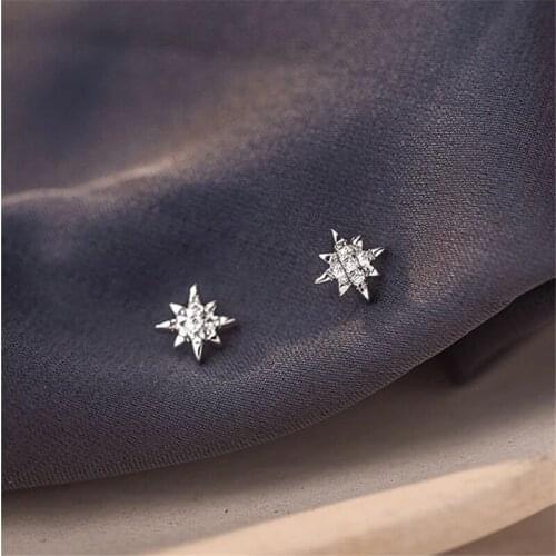 925 Sterling Silver Korean Star Charm Stud Earrings For Women Girls Fashion Party Jewelry eh322