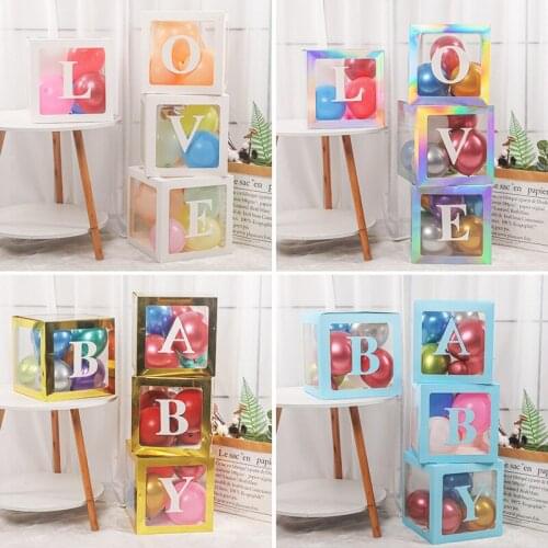 White A-Z letter Name Transparent Balloon Box BABY ONE Boy Girl Party Gift Box Wedding Decoration Baby Shower Birthday Party