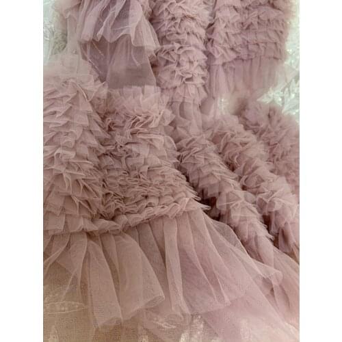 Nude Pink Pleated Lace Fabric Ruffled Fabric For Tutu Dress Bridal Fabric Lace Dress Lace Fabric Change Fashion