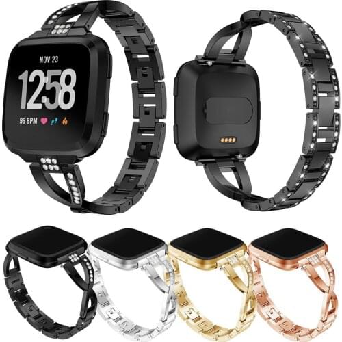 For Fitbit Versa Bands Bling Stainless Steel Band with Rhinestones Diamond Bracelet Strap for Fitbit Versa Smart Watch