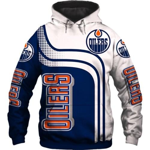 Edmonton Mens Fashion 3D Hoodie white and blue stitching orange letter print Oilers Cool outdoor sweatshirts 1