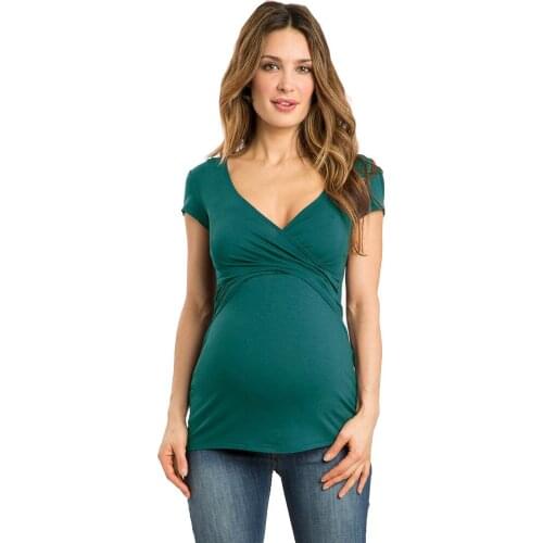 New Summer Pregnant Tees Pregnant Women Solid V-neck Pregnant Nursing Baby Women For Maternity Multifunctionl Blouse T-Shirt
