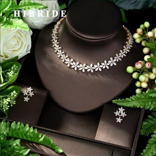 HIBRIDE Exclusive Long Chain Cubic Zirconia Wedding Bridal Dubai Jewelry Sets for Woman Gold Luxury Jewelry Set N-954