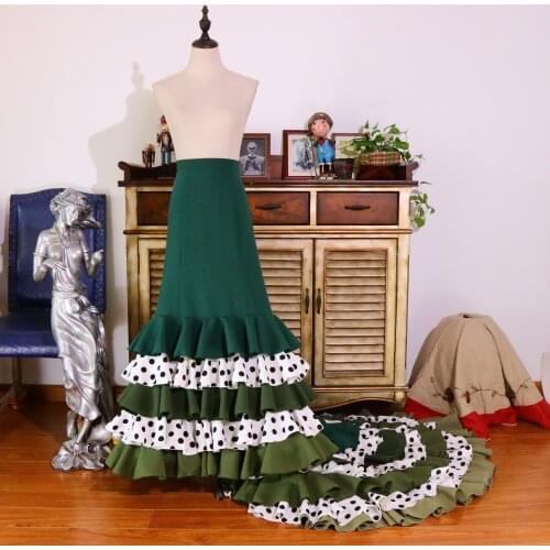 Girls Spanish Dress Flamenco Cotton Women Ballroom Waltz Dance Costumes Foxtrot Wear CWQ09