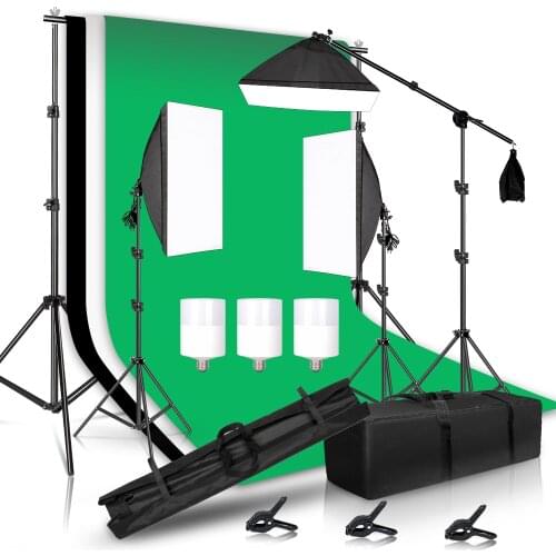 SH Photography Photo Studio Lighting Kit Including 2x2M Photo Background Muslin Backdrops And Green Background With Portable Bag