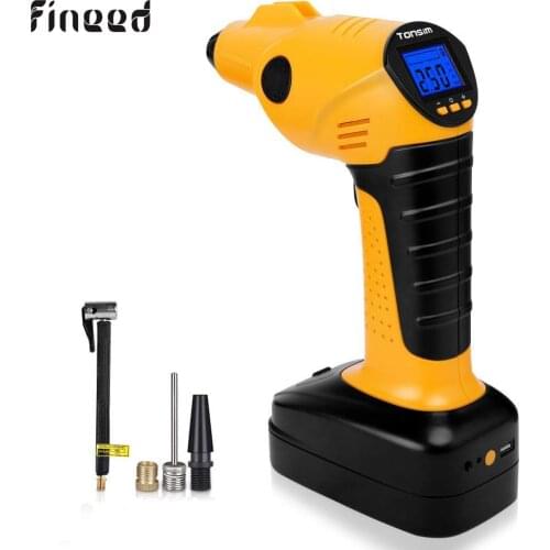 Fineed Air Compressor Cordless Tire Inflator with LED Light 60L/MIN Tire Pressure Gauge 12V/150PSI 10A car tire pump