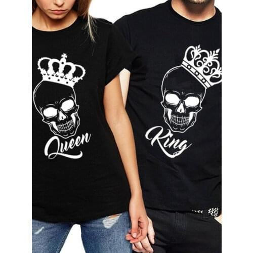 King Queen Couples T Shirt Skull Crown Printing Couple Clothes Summer T-shirt Women Man Casual O-neck Tops Lovers Tee Shirt