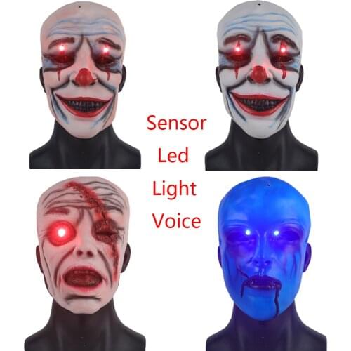 Halloween Mask Led Light Latex Red Nose Joker Funny Scar Face Half Head Masks Demon Adult Headgear Accexxories