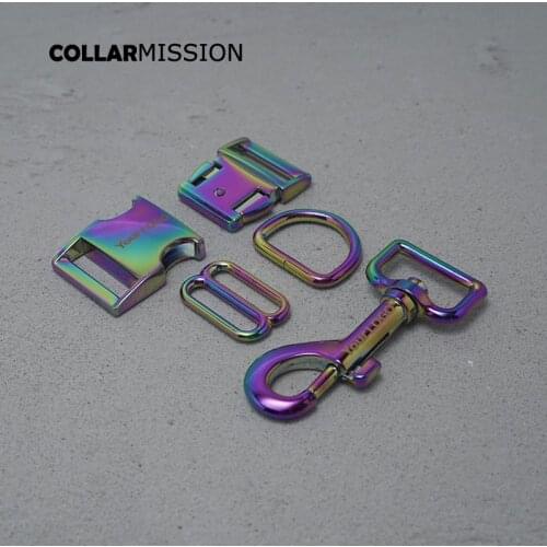 Metal buckle+adjust buckle+D ring+metal dog clasp/set)Engraved DIY dog collar rainbow 25mm DIY accessories premium quality