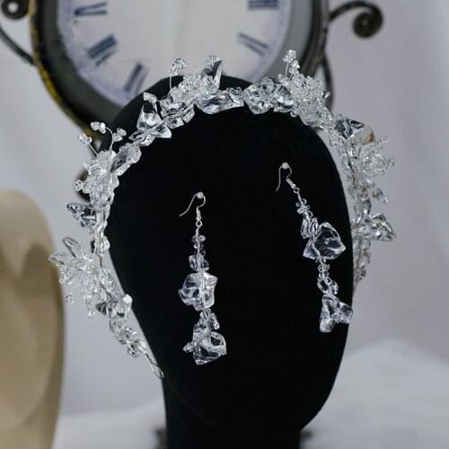 Cute Clear Crystals Wedding Tiaras Headbands set Flower Bridal Headpiece Brides Hair Accessories Evening Head Wear