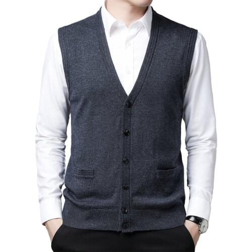 Man Wool Sweater Coat Autumn Buttons Up Sweater Vest Male Casual Sleeveless Sweater Cardigan