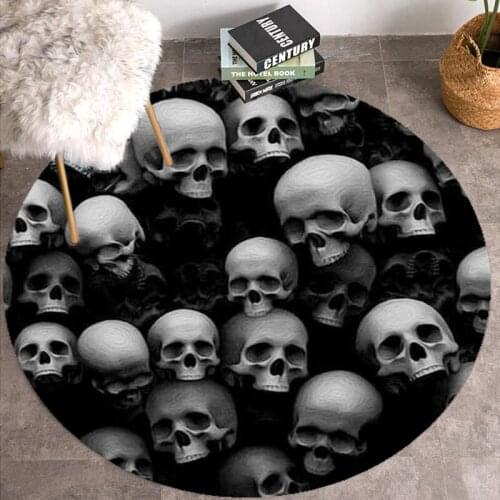 Punk Skull Pattren Soft Round Floor Carpet Carpet Anti-skid Mat Kitchen Waterproof Rug Computer Chair Door Carpet Welcome Mat