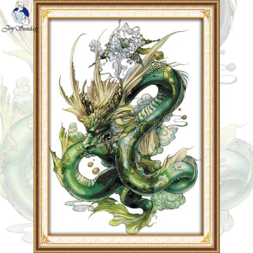 NKF Green Dragon Pattern DIY Handmade Craft Needlework Cross Stitch Set Embroidery Kit Animal Design Stitching Home Decor
