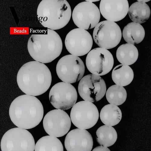 Natural Black Quartz Rutilated Jaspers Stone Round for Jewelry Making 6mm-10mm Spacer Beads Diy Bracelet Necklace Accessories