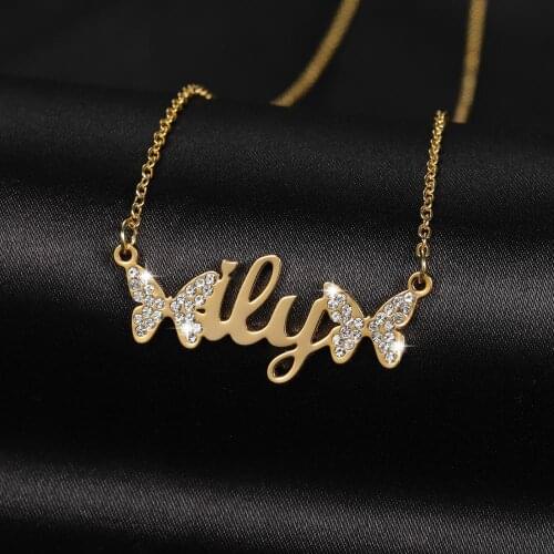 MYDIY New Arrival Butterfly Pendants Necklace Personalized Name Custom Necklace Stainless Steel Long Chain Gift For Women