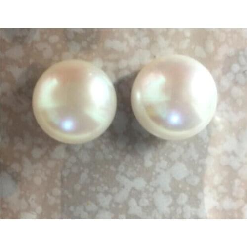 HUGE 13-14mm natural natural south sea genuine bread white pearl earring