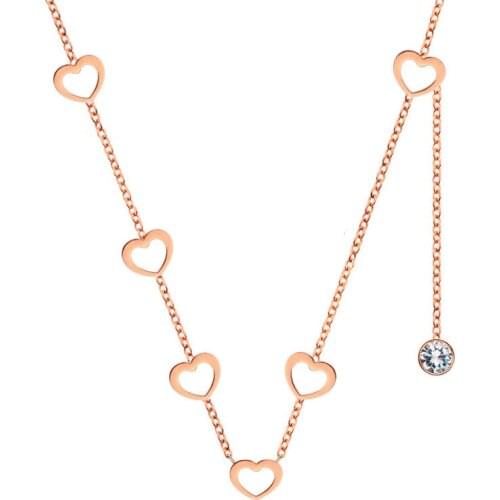 Zircon Necklace Stainless Steel Gold Jewellery Heart-Shaped Pendant Necklace Women LOVE Chain Necklace For Valentine Day Gift