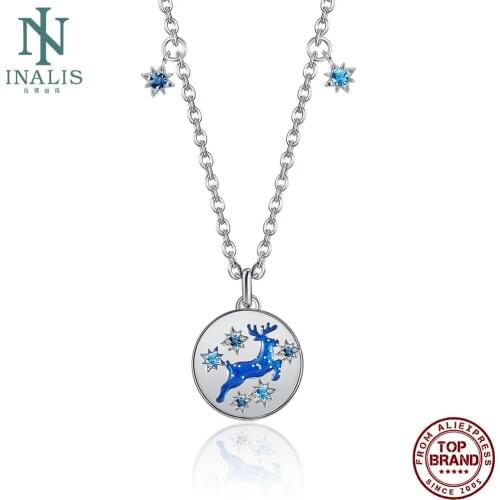 INALIS Round Card Blue Fawn Star Pendant Necklaces With Blue Zircon Vogue Charm Women Necklace Wedding Engagement Jewelry Gift
