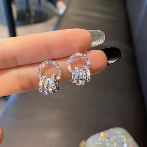 PERMIH Shiny Crystal Zircon Exquisite Female Earrings Fashion Drop Earrings For Women Geometric Round Metal Earrings