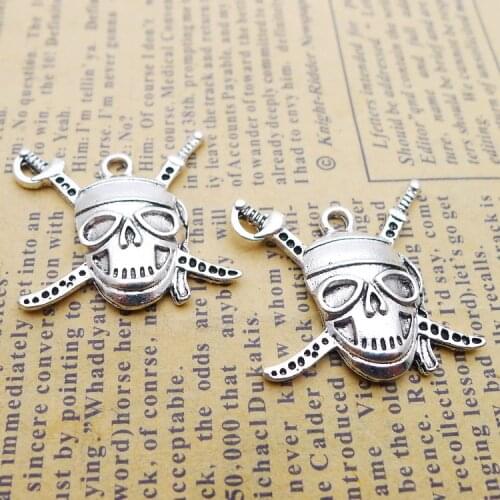 6 PCS/Lot 24mm*25mm wicca Pendant Antique Silver Color Skull Charms For DIY Jewelry Making Handmade Craft