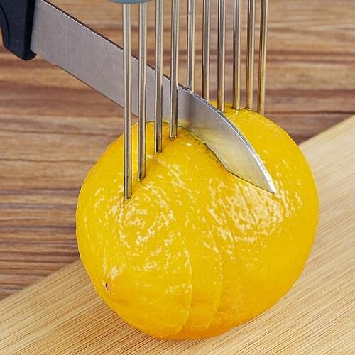 Onion cutting aid stainless steel kitchen vegetable cutting artifact lemon slicer loose meat needle fixed slicer hand guard