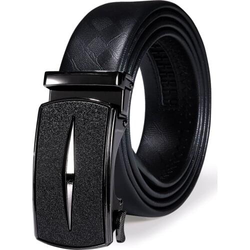 Hi-Tie Luxury Simple Black Designer Fashion Wedding Business Belts for Men Formal Style Solid Genuine Leather Waist Belt Straps