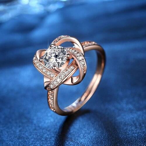 Romantic Wedding Party Rings 5A Cubic Zirconia Crystal Rose Gold Finger Rings Jewelry Accessories Gifts for Women bague femme