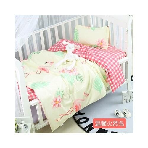 With Filling Cotton Flamingo Baby Cot Bedding Set Newborn cuna bebe Baby Crib Bedding Set unpick and wash,Duvet /Sheet/Pillow