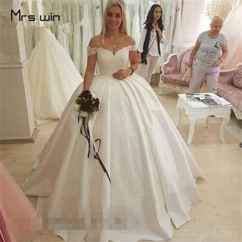 Mrs win Wedding Dress Lace Boat Neck Off Shoulder Wedding Dresses Boho Vestido De Noiva Plus Size Wedding Gowns For Gilrs HR044
