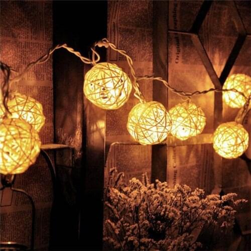 Abay Rattan Ball AA LED String Light 2M 20Led Warm White Fairy Light Holiday Light For Party Christmas Wedding Decoration