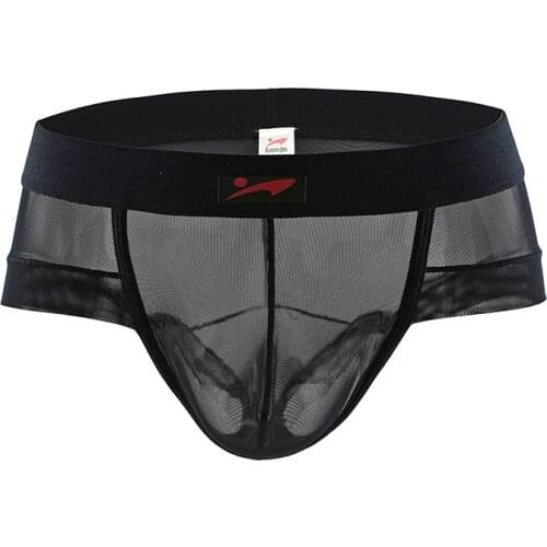 Sexy Men Underwear Transparent Mesh Briefs Shorts Man Breathable Thin Mid-rise U Convex Pouch Underpants Cueca calzoncillo S-L