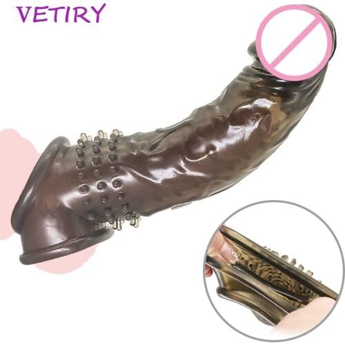 Men Cock Sleeve Delayed Ejaculation Penis Extender Condom Soft Spines Stimulation Cock Ring Penis Enlargement Sex Toys for Male