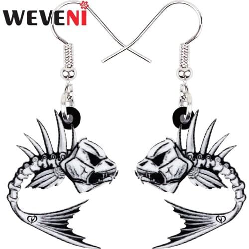 WEVENI Halloween Acrylic Horror Fish Skull Skeleton Earrings Fashion Big Drop Dangle Charms Gifts Jewelry For Women Girls Teens