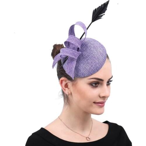 European And American Fashion Style Ladies Small Hat Bridal Headdress Clip Light Purple Feather Hair Accessories Banquet Hat