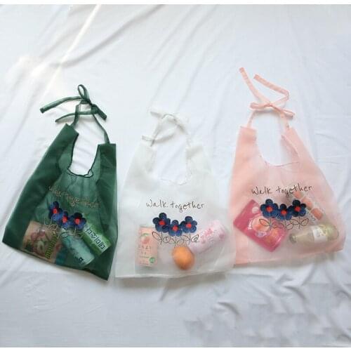 Womens bag organza Tote bag Single Appliques Lady high-capacity shoulder bag clear bag Euro-America style 2020 summer
