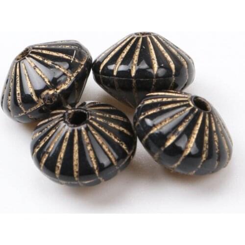 Black Color Gold Line Ripple Acrylic Cone Round Spacer Ball Beads For Jewelry DIY Wholesale 2018 New 10x7mm 100pcs KL56