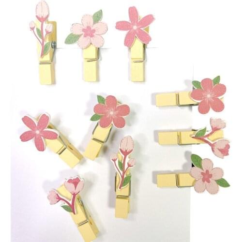 10packs Cherry Blossom Portable New Kitchen Storage Food Sealing Bag Clips Pink Flower Wooden Tool
