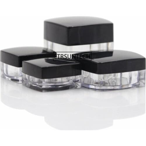 200pcs Acrylic Jars 3g 5g 10g 20g For Cosmetic Refillable Bottle With Black Cap Square Cream Jars Case Container F3356