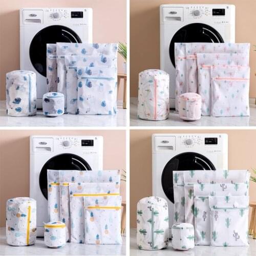 6Pcs Mesh Laundry Bag Polyester Zipped Wash Bags Pineapple Printing Washing Net Bag Lingerie Underwear Socks Bra Laundry Basket