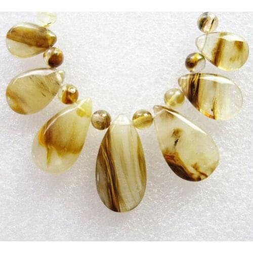 Free Shipping Interesting 7pcs Cherry Quartz Teardrop Pendant Bead Set And 8pcs Cherry Quartz Beads 5mm SQ019