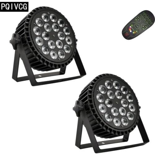 2pcs /Aluminum 18x12w remote control Led par light RGBW 4-in-1 12w led flat par stage DMX512 DJ lights Aviation plug