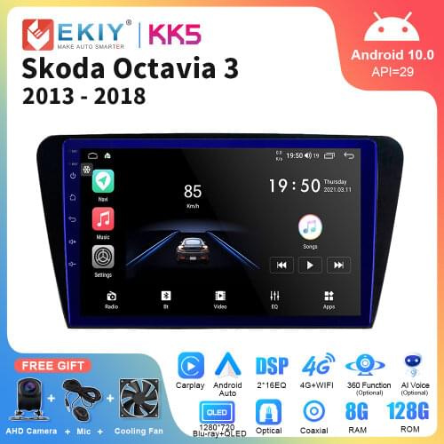 EKIY 10'' 8 Core QLED Android 10 Car Multimedia Player For SKODA Octavia 2014-2018 GPS Navigation Stereo Auto Radio DSP Carplay